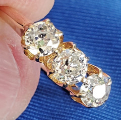 Original EARTH MINED DIAMOND 3 stone Deco Anniversary Wedding Ring Antique Band