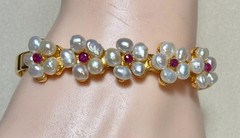 AUTHENTIC SWOBODA CUFF BRACELET ~ FRESHWATER PEARL, GENUINE RUBY ~ BEAUTIFUL!