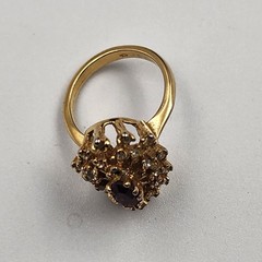 Vtg 1970s Vargas Mfg. Co. Stamped 18K H.G.E. Faux Amethyst Cocktail Ring Sz 6