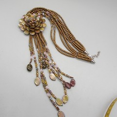 Joan Rivers Starlet Necklace Beaded Browns Flower Dangles Bold Statement