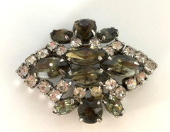 Vintage Silver Tone Prong Set Marquise and Round Clear Rhinestone Brooch Pin