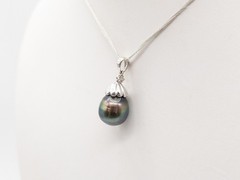Designer WS Signed $1400 Tahitian Pearl Diamond 18k White Gold Pendant 4g
