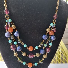 Multistrand Necklace Multicolored Bead Facets Round Made of Glass Plastic Metal
