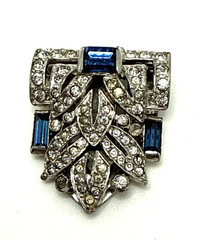 1930s CROWN TRIFARI Art Deco Alfred Philippe Dress Clip Blue Baguette Rhinestone