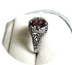Pretty -RHODOLITE Garnet Ring – Violet Tint – Antique 14k Solid White Gold Mtg.