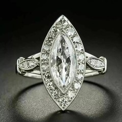 Vintage 1890s Circa Style LabCreated Diamond Art Deco Engagement 14K GoldFN Ring