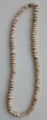 TIGER PUKA SHELL Necklace Vtg Hawaiian Barrel Clasp surfer 6-7mm, 16.75″, 30g