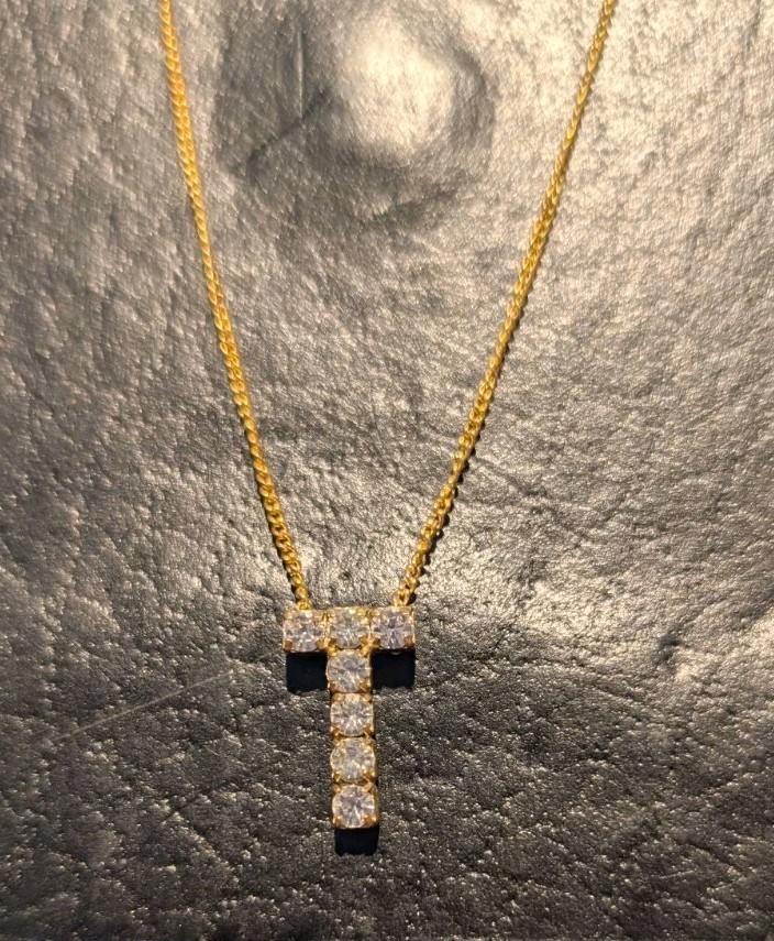 Alex And Ani Rhinestone Initial T Slider necklace