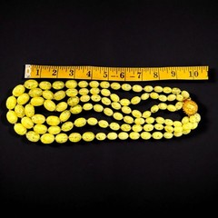 Austria Lucite Bead Necklace Yellow Multi Strand Mid Century Vintage Bib 18 Inch