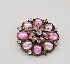 Flower Brooch Pendant Pink Multi Color Pink Jelly Belly Silver Tone 1.75 in