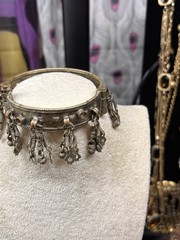 Vintage Metal Bangle Bracelet Belly Dancing Jewelry Cutouts Jingle Hinged 7.5”