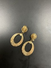 Vintage MONET Clip On Set Gold Tone & White Enamel/ Gold Texture Dangle Hoops