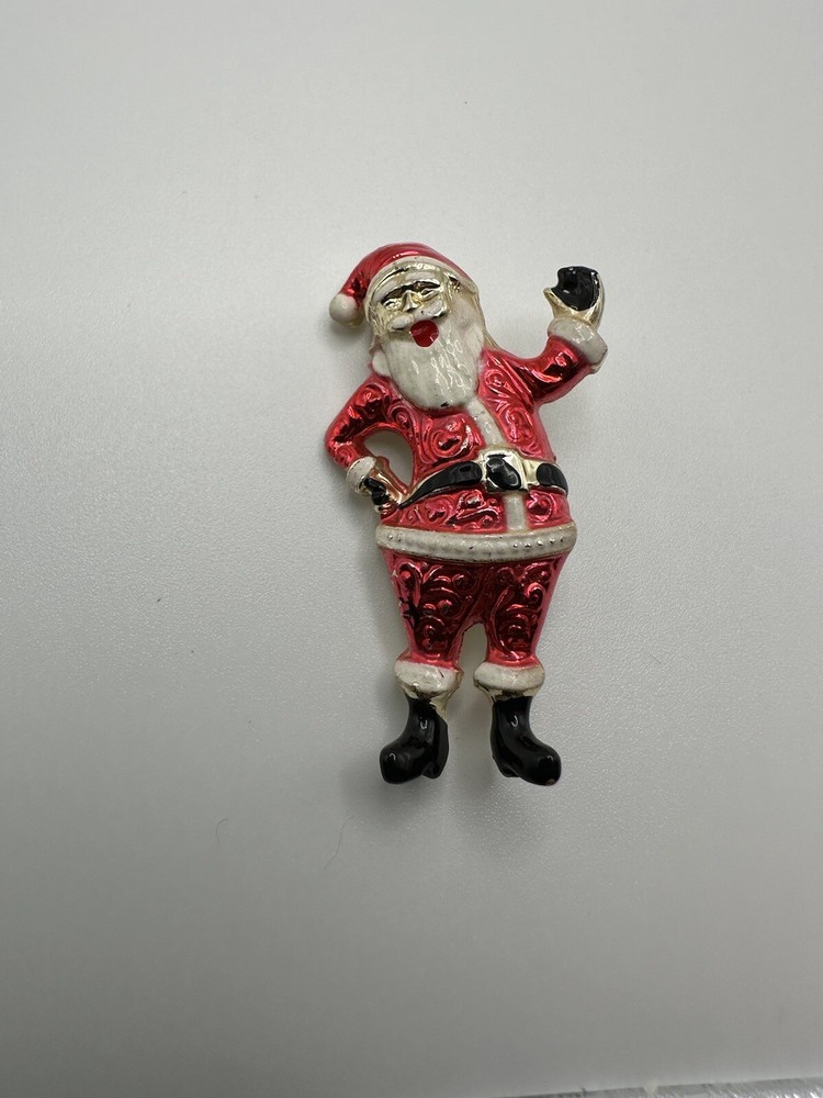 Vintage Enamel Santa Christmas Brooch 4.5cm BB4