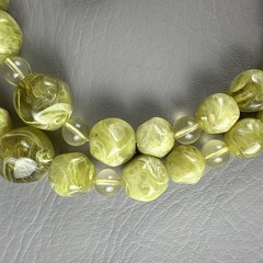 Vintage Necklace Earring Set Lime Green Marbled Lucite Double Strand Clip On