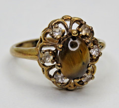 Vintage Uncas Mfg Co 14Kt HGE Electroplated Ladies Tiger Eye Size 6 Ring
