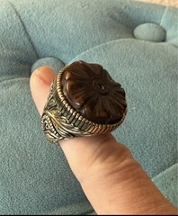 BARSE Carved Brown Stone Flower Statement Ring Size 7 Brass Thailand