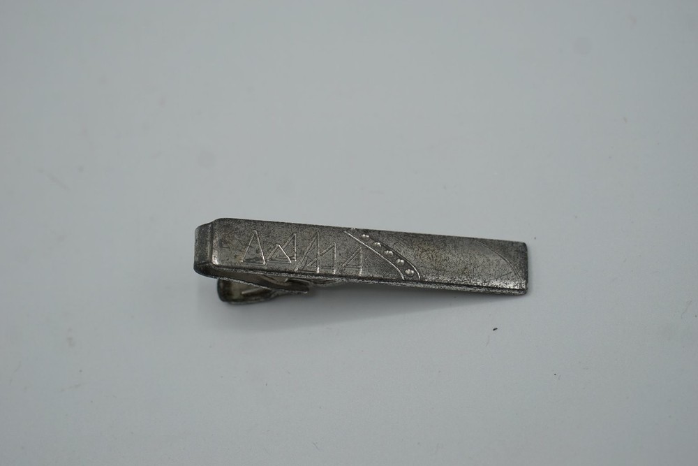 Silver Vintage Tie Clip Engraved Geometric Design 2.25in Sterling