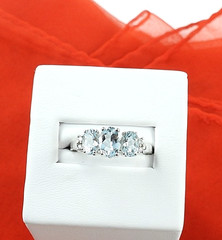 Estate 10K White Gold Blue Tuormaline Diamond Ring 3 Stone Jewelry Size 6.75