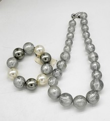 Miriam Haskell Lucite fashion necklace and stretch bracelet, faux mercury glass