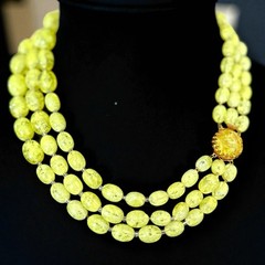Austria Lucite Bead Necklace Yellow Multi Strand Mid Century Vintage Bib 18 Inch