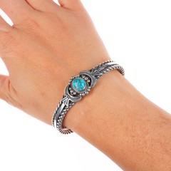 6.4″D Cadman Navajo sterling silver high grade spiderweb turquoise cuff bracelet