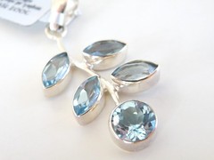 Sterling Silver 925 Natural Heated Blue Topaz Vine Branch Pendant Necklace