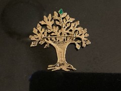 GARNAY Vintage ‘Tree Of Life’ Gold Tone & Enamel Brooch/Pendant 1 5/8” X 1 1/4”