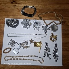 Vintage Costume Jewelry brooch Lot + Etc Rhinestones Earrings bracelet Necklace