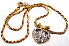 Vintage Signed Swarovski Puffy Heart Necklace Clear Crystal X Cluster Rope Chain