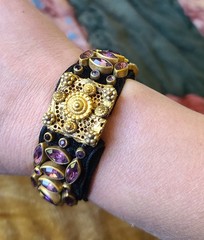 Antique Victorian Fancy Gold-Filled Amethyst Velvet Choker Necklace or Bracelet