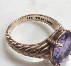 Judith Ripka 925 Sterling Silver Rose Gold Clad Amethyst Ring, size 9