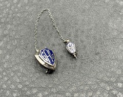 Vintage GAL Blue Enamel Sterling Silver Shield Crest Safety Pin Brooch Chain