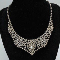 Vintage Crystal Glamorous Clear Rhinestone Collar Bib Necklace Adjustable