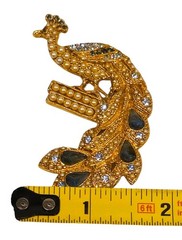 Vintage Style Elegant Rhinestone & Faux Pearl Peacock Bird Brooch Goldtone