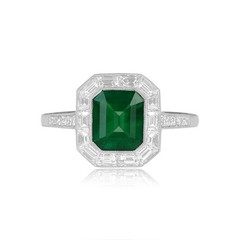 A Rare Colombian Emerald and Lab Created Diamond Halo 925 Sterling Silver Ring