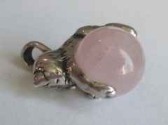 1in VINTAGE STERLING SILVER ROSE QUARTZ ORB CAT PENDANT POOLS OF LIGHT STYLE