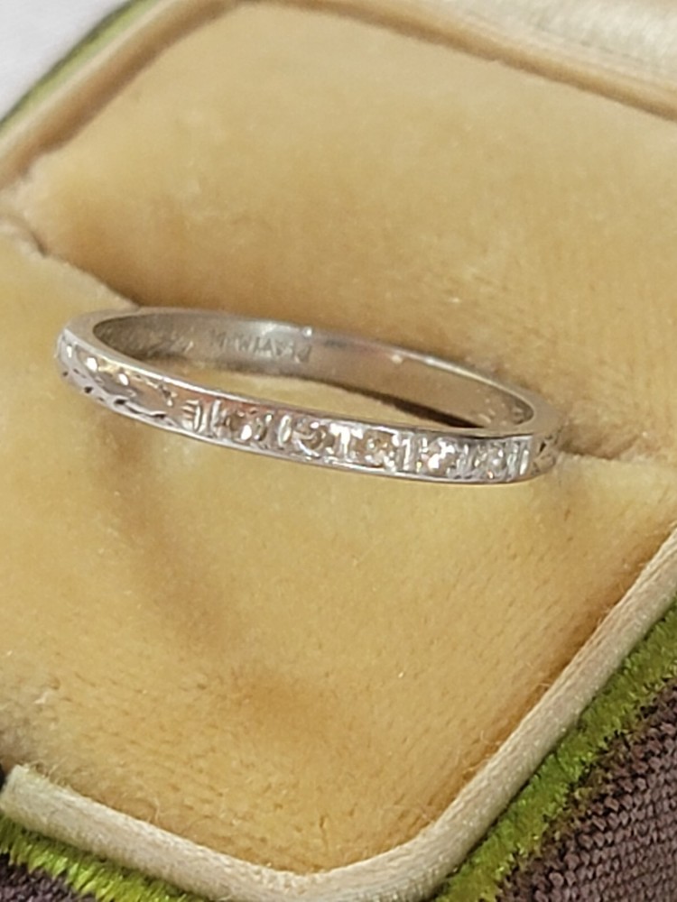Antique platinum Diamond Ring Band Sz 4 Wedding Anniversary