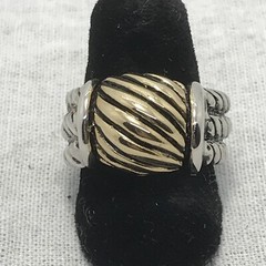 Vintage Two-tone SIlver/Gold Cable Design Ribbed Black Enamel Ring Varied sizes