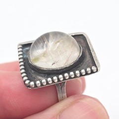 Brutalist Rutilated Quartz Sterling Silver Statement Ring Sz 7 Vintage Artisan
