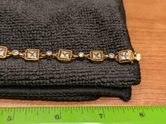 Sterling Silver Gold Plated CZ Link Bracelet Square Bezel Milgrain 7.5″ 16g