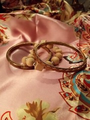 Vintage Vtg Wood Leather Plastic 3 Piece Bracelet Bangle Set Lot Brown JE08