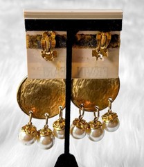 ERWIN Pearl Vintage Baroque Runway Hollywood Byzantine Gold Statement Earrings