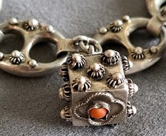 Vintage Etruscan 800 Silver Charm Bracelet With Fob Charms Ornate 7.5″ Coral