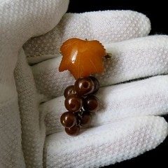 Vintage Natural Baltic Amber Grapes Brooch USSR Gold Plated Pin
