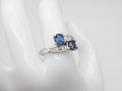 Vintage $6000 1.85ct NO HEAT Blue Sapphire Diamond 14k White Gold BYPASS Ring