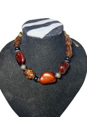Vintage Yousi SChunky Mixed Gemstone Necklace & Earrings Stone & Glass Beads 14”