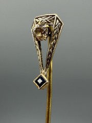 Vintage 14K Yellow Gold Diamond Sapphire Stick Pin Lapel Hat Estate 1.46g