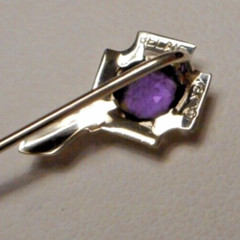Antique Signed Belais Art Deco 18K White Gold Filigree & Amethyst Stickpin