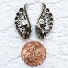 C1950s Sterling Silver Screw Back Earrings Ear Climber FAN WINGS 1 1/8” Signed