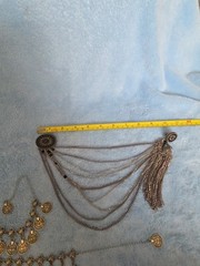 Vintage Bohemian Silver-Toned Coin Bracelet Anklet Dangle Charm ADJ. & Broach.